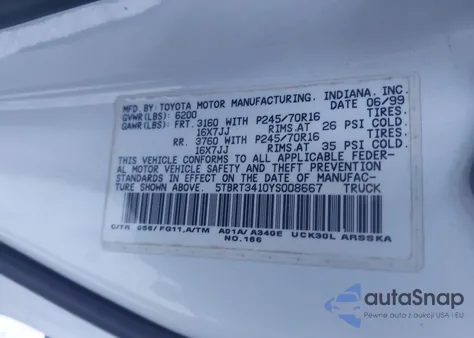 2000 Toyota Tundra Sr5 V8 from USA, damaged, VIN 5TBRT3410YS008667